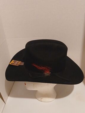 Black Felt Western Hat with Red Feather Accent NWT